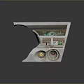 Futuristic Control Console With Digital Display Green Interface Circular Components And Metallic Finish